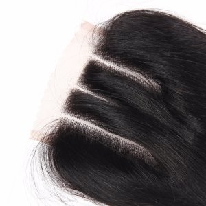 Three Part Peruvian Human Hair 4*4 Lace Closure Straight Hair 16inches